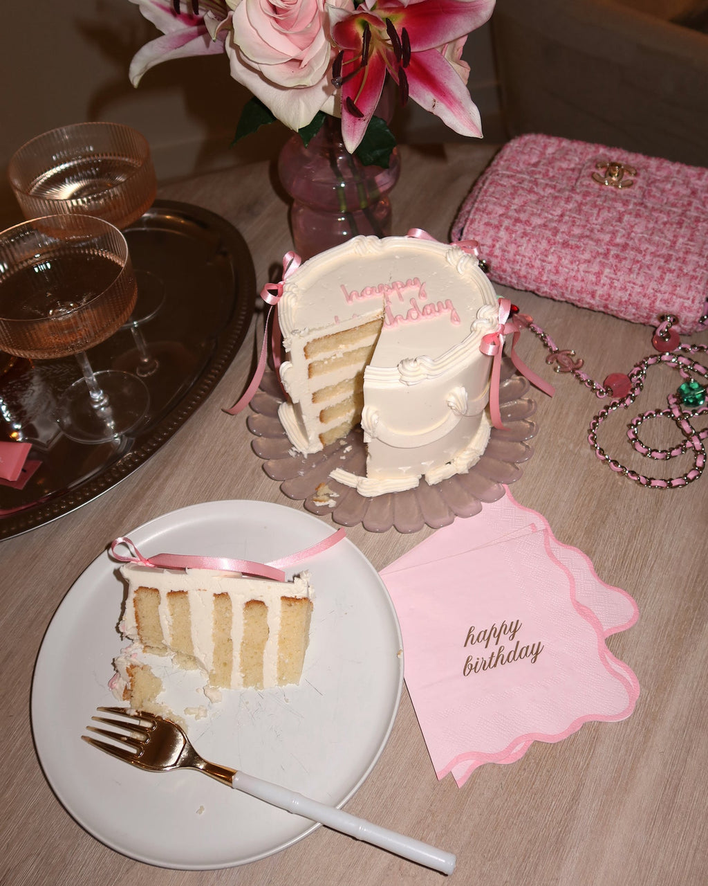 Happy Birthday Cocktail Napkins - Pink & Gold
