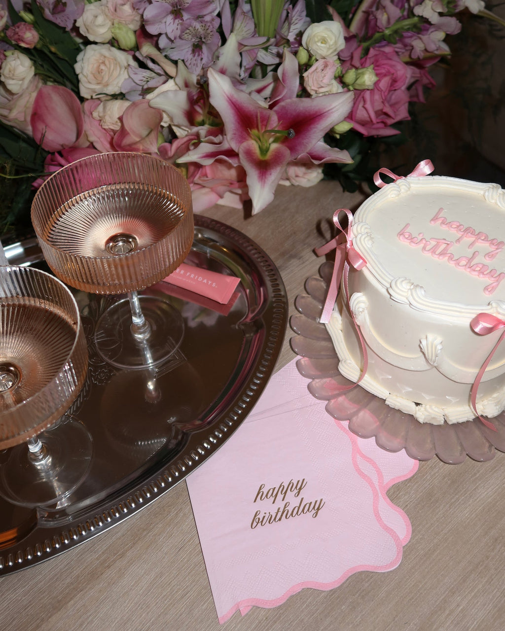 Happy Birthday Cocktail Napkins - Pink & Gold